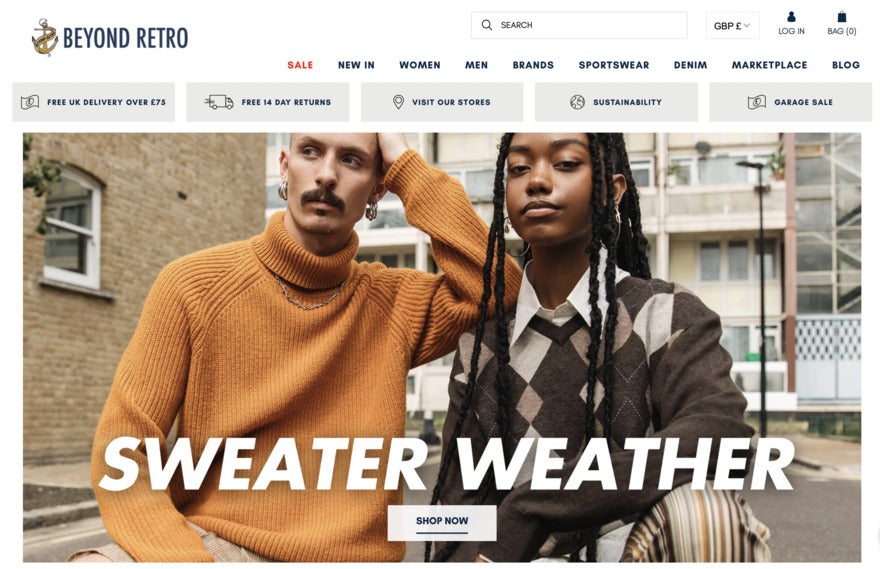 Beyond Retro Homepage of apparel brand Beyond Retro