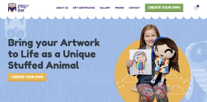Child's Own Child's Own homepage featuring a header menu at the top of the page