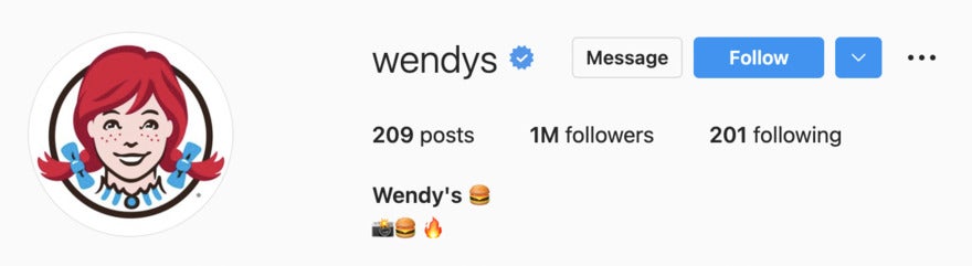 Emojis aesthtic instagram bio example Wendys Instagram with only emojis for burgers and fire in the bio