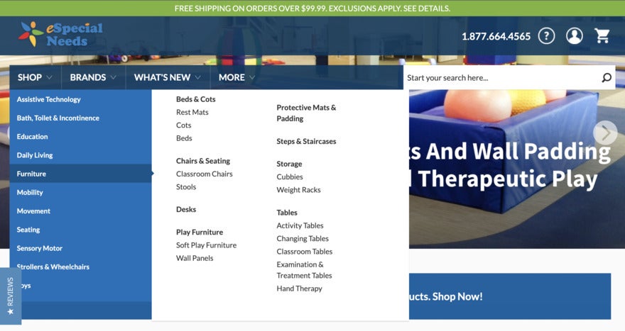 eSpecial Needs A dropdown menu on eSpecial Needs website