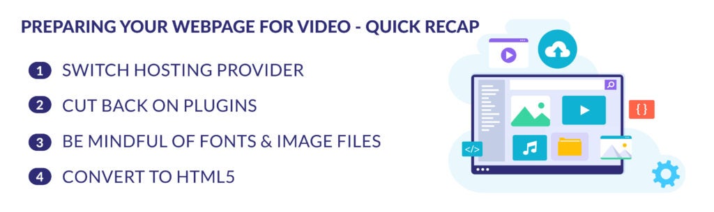 Preparing Your Webpage For Video - Quick Recap List of 4 steps to prepare your webpage to house videos