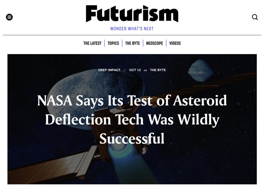 Futurism Futurism homepage featuring its latest article