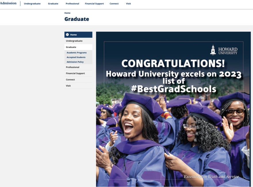 Howard University Howard University homepage, congratulating its recent graduates