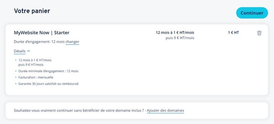 1&1 IONOS parcours d'abonnment