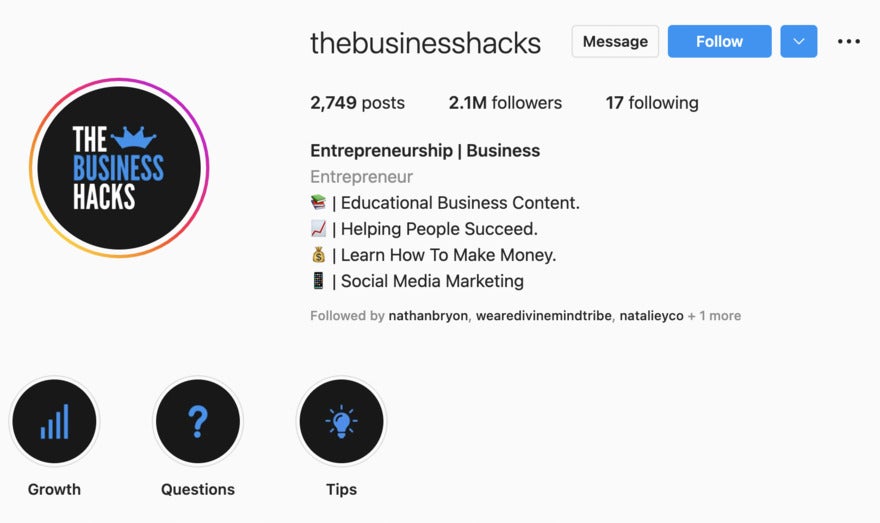 Symbols aesthtic instagram bio example The Business Hacks Instagram with list of what they offer