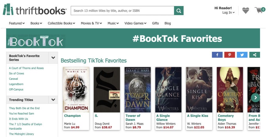 Thriftbooks List of TikTok favorite books on ThriftBooks