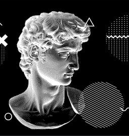 3D render of David's Michelangelo in pixel art style