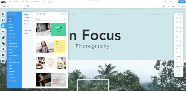 Using the Wix editor on an example website