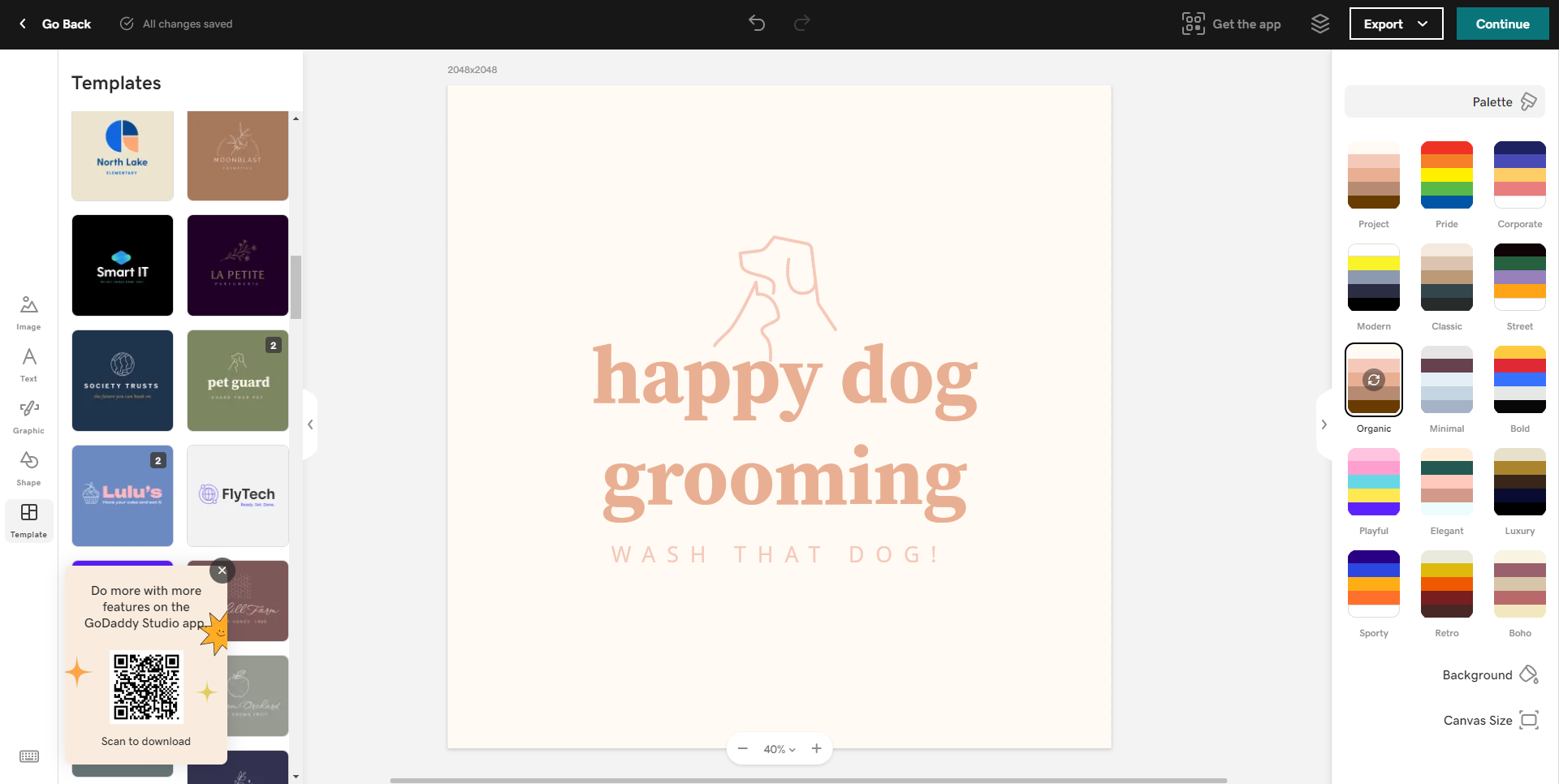 10. GoDaddy logo maker a creative editor with a pastel coloured logo for a dog grooming company