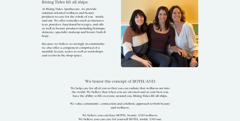 about us an about us page with three women smiling on a couch