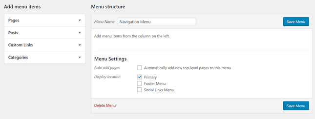 adding navigation menu wordpress blog