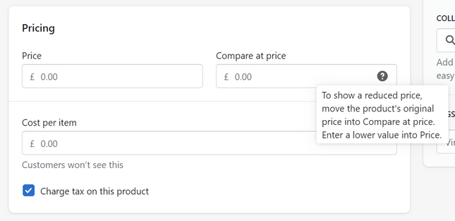 Pricing input form for Shopify's dashbaord