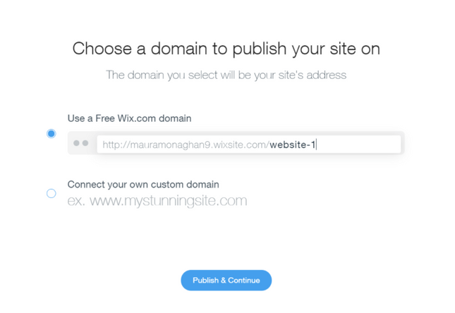 adi domain choosing a domain on wix with two options, both a free Wix option and to connect an existing one