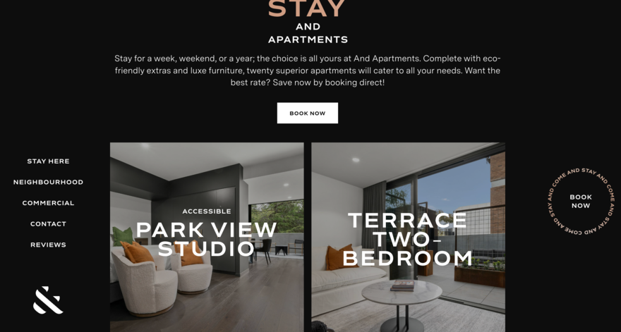 And Apartments Apartment options for a studio and two bed terrace on And Apartments' website.