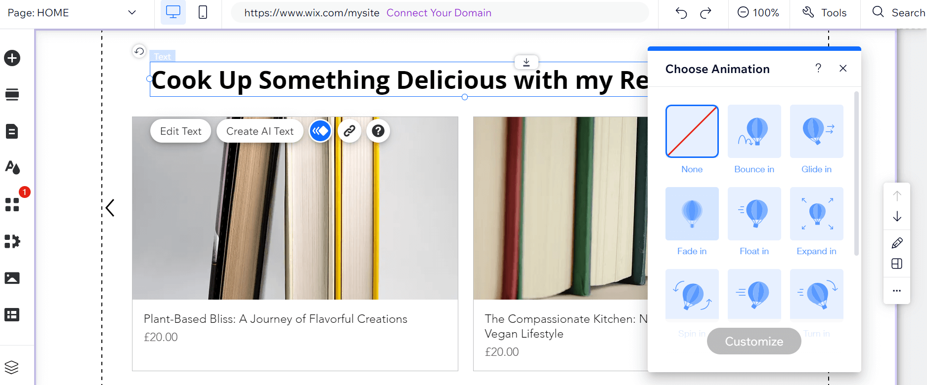 Animate your text with Wix’s easy built-in tool Animating text on a demo website with Wix’s easy built-in tool