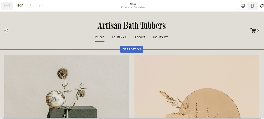 Artisan Bath Tubber Squarespace Within the Squarespace editor for an artisan soap website