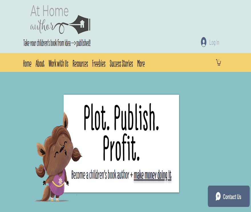 At Home Author Homepage A screenshot of the At Home Author homepage, featuring black text and a cartoon wolf character.