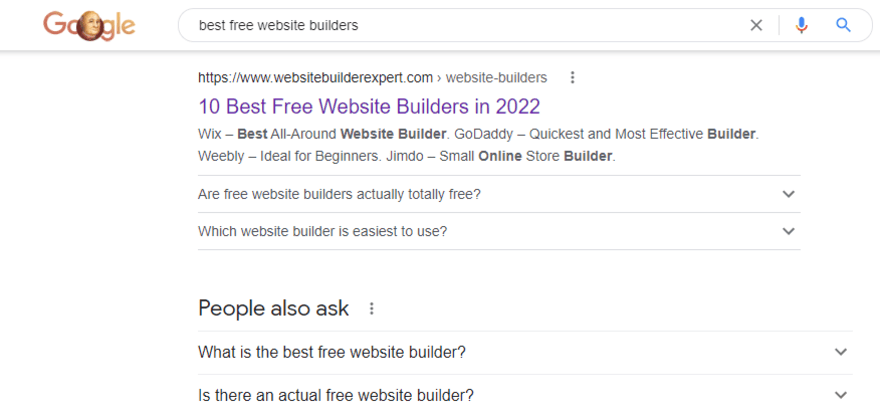 Best Free Website Builders Google Search Page WBE google search result
