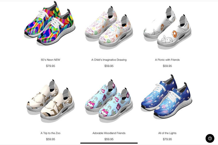 Catalog of print on demand sneakers on Skor Shoes website