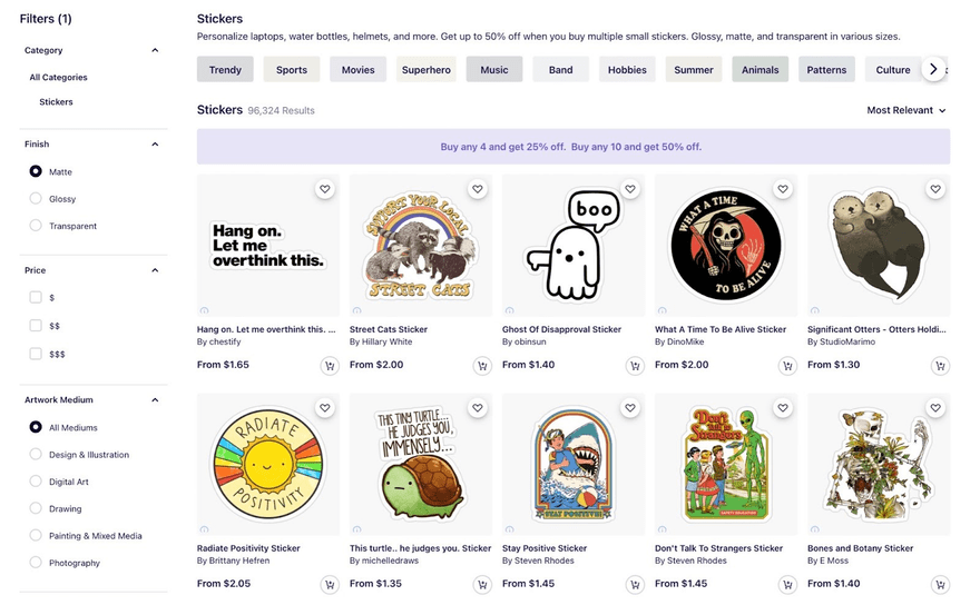 Search result for stickers for sale on Redbubble's website