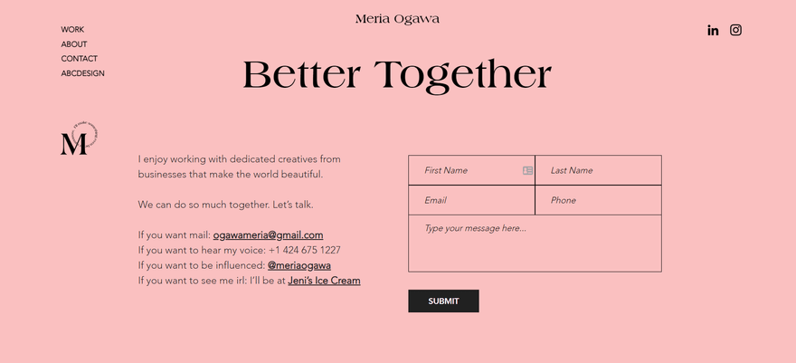 Best Writer Website Meria Ogawa Contact Page