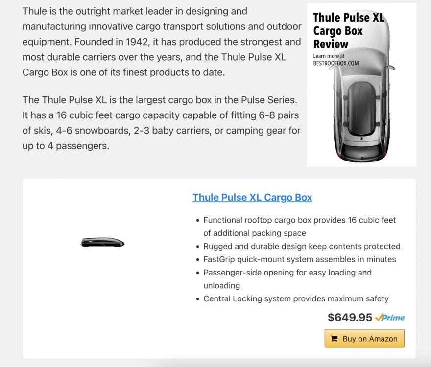 bestroofbox.com amazon affiliates Affiliate product page on bestroofbox.com showing product photo, price, and description