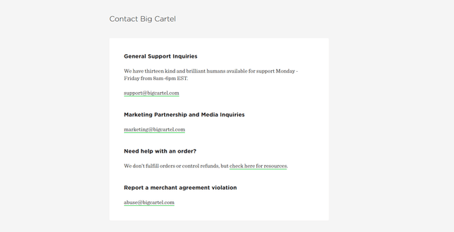 BigCartel support contact BigCartel support contact