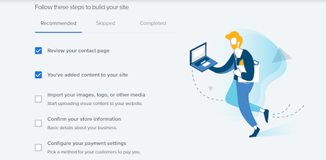 bluehost guidance Checklist of 5 recommend steps to set up your site with Bluehost