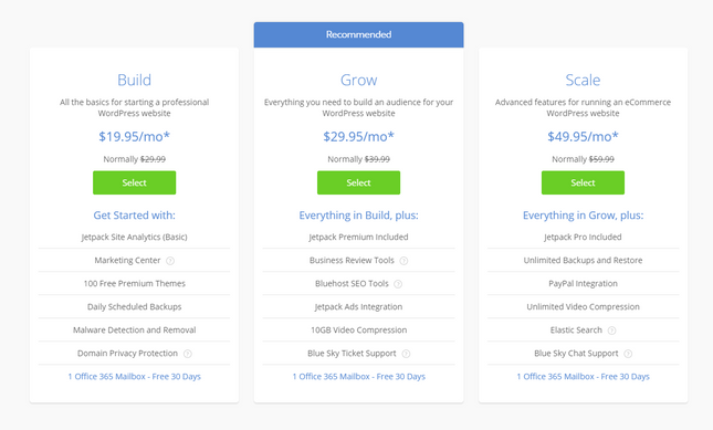 bluehost managed wordpress plans