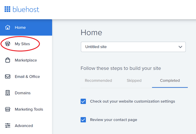 bluehost my sites managing websites