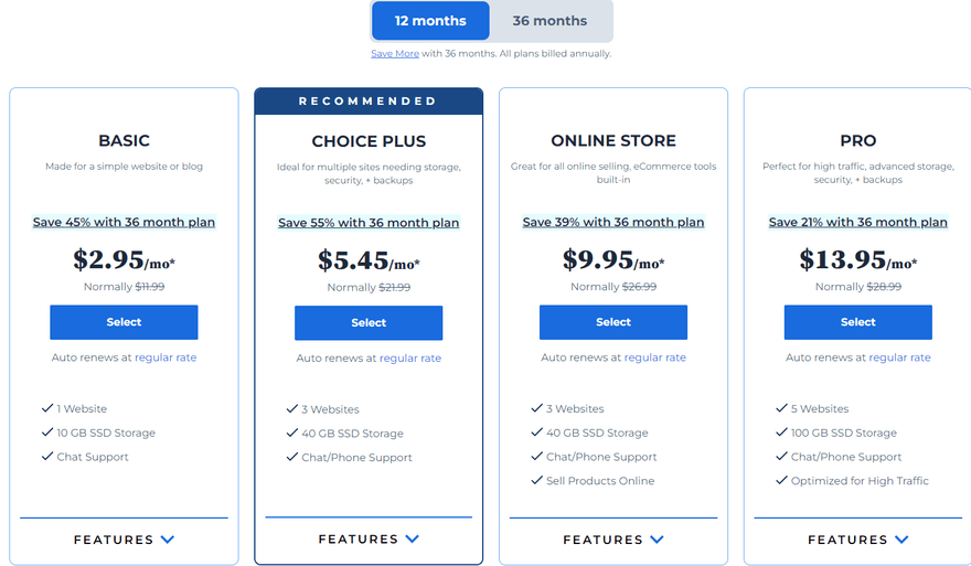 bluehost shared hosting plans Blueost shared hosting plans