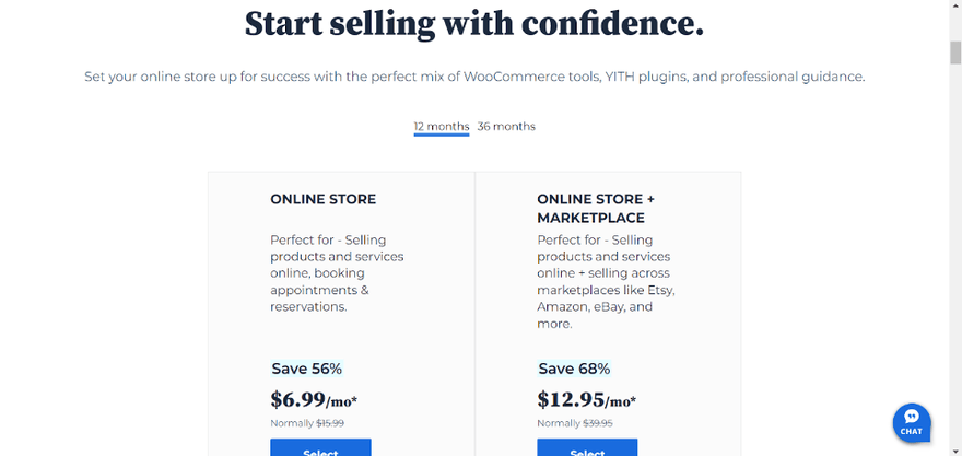 Two Bluehost plans for WooCommerce hosting