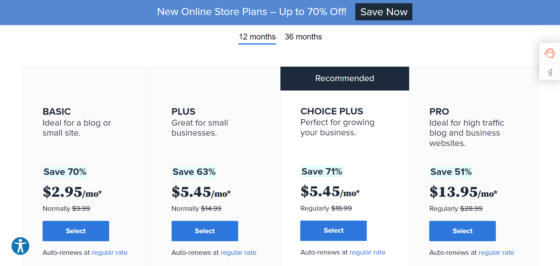 bluehost wordpress shared 12 month prices 12-month pricing for Bluehost's WordPress shared hosting plans