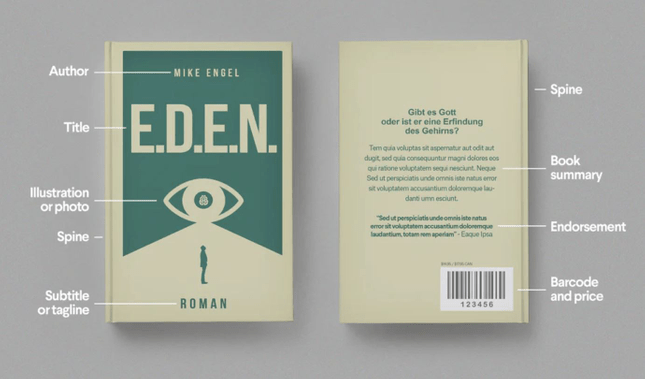 book details Example of details on the front and back cover of a book