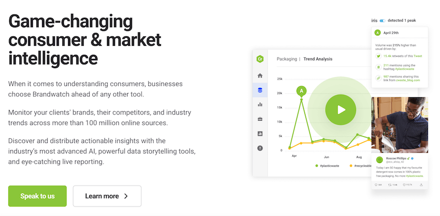 Brandwatch social listening tool website screenshot Brandwatch social listening tool website screenshot
