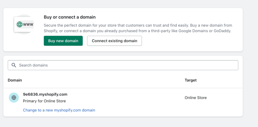 change Shopify domain name Shopify dashboard settings for changing store domain name