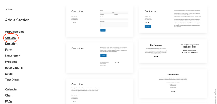 contact page Gallery of pre-designed page layouts and elements to add to your Squarespace site