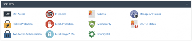cpanel security You can check and manage all the security settings in the Security section.