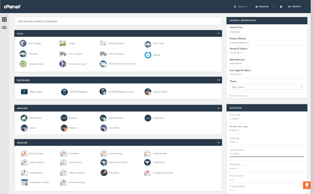 cpanel view cpanel dashboard view