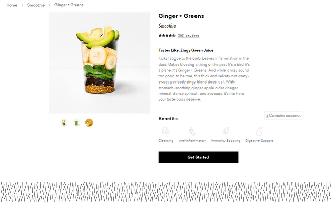 daily harvest example how to start a dropshipping business Product page from The Daily Harvest, featuring a smoothie