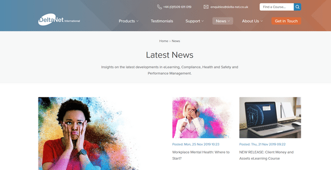 deltanet homepage corporate blog example