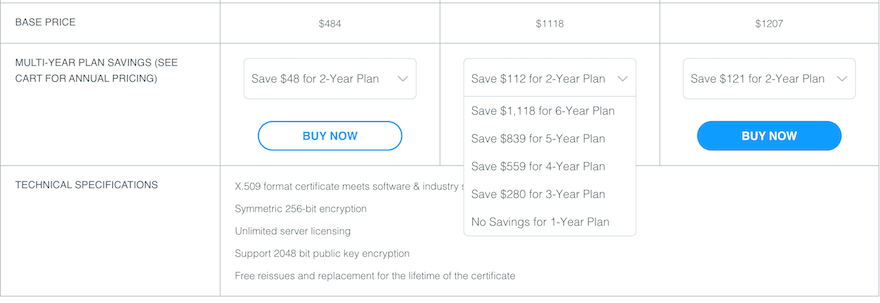 Digicert pricing plans screenshot Digicert pricing plans screenshot