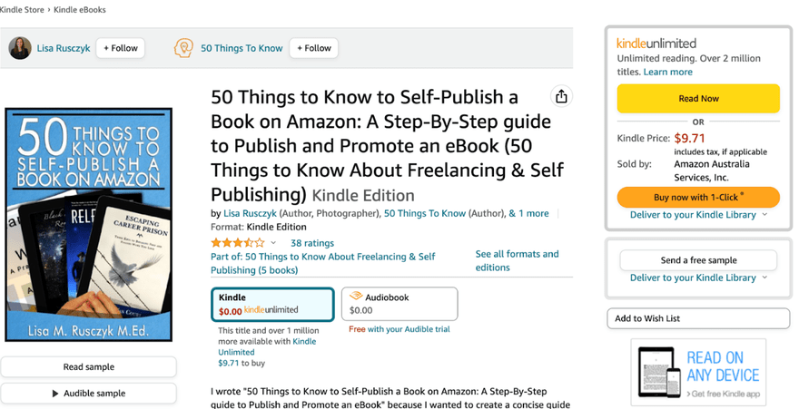 digital product ebook Product page on Amazon for a book on self publishing