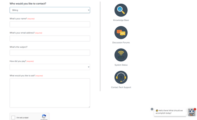Dreamhost customer support DreamHost customer support form with fields to fill out
