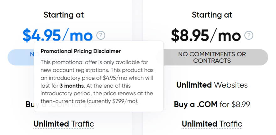 DreamHost monthly introductory price DreamHost monthly plan cost with introductory price disclaimer