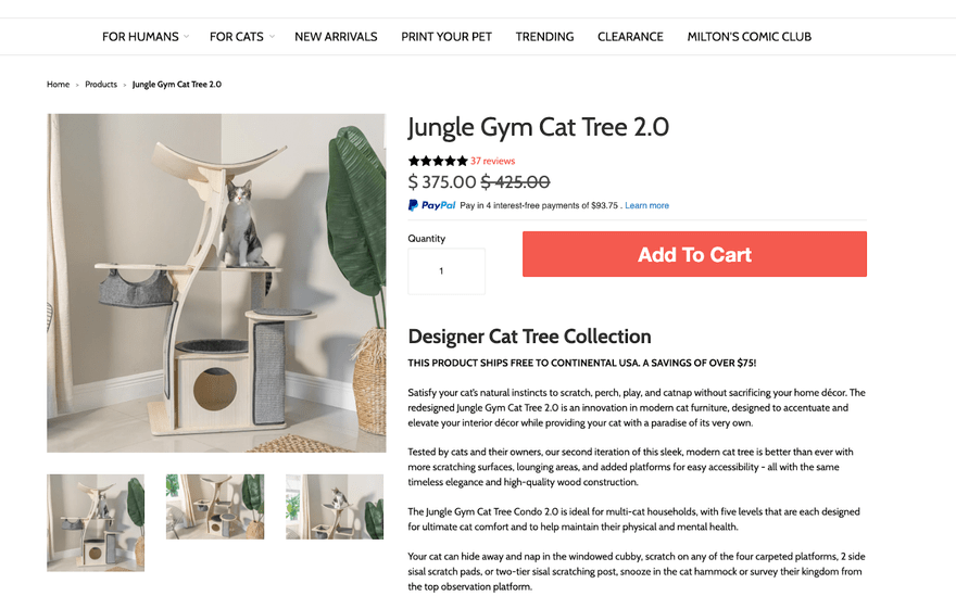 dropshipping store examples meowingtons dropshipping store meowingtons showcasing a product page of their cat jungle gym tree