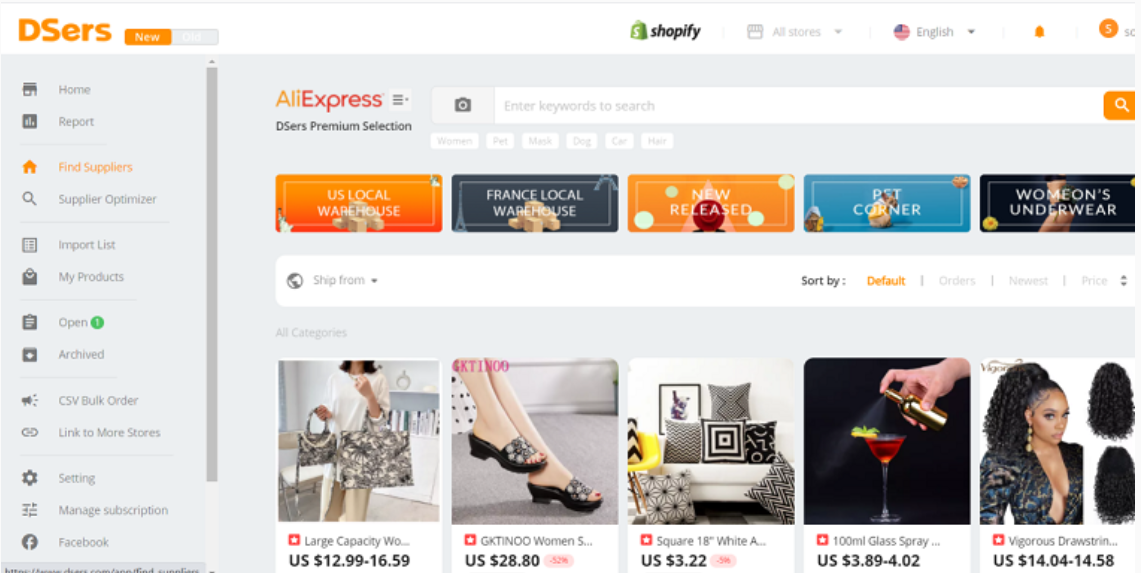 DSers-AliExpress Shopify integration Selection of AliExpress products available with DSers integration with Shopify