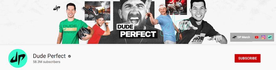 Dude Perfect YouTube channel name screenshot YouTube channel header for Dude Perfect