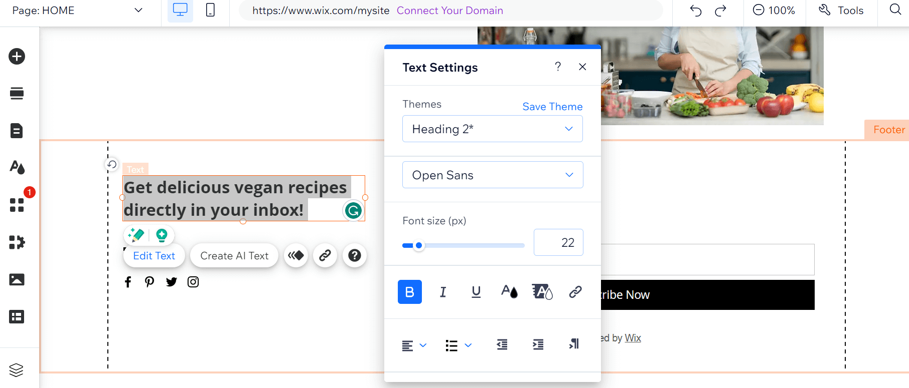 Edit text easily with Wix Editing a text block on a Wix demo website