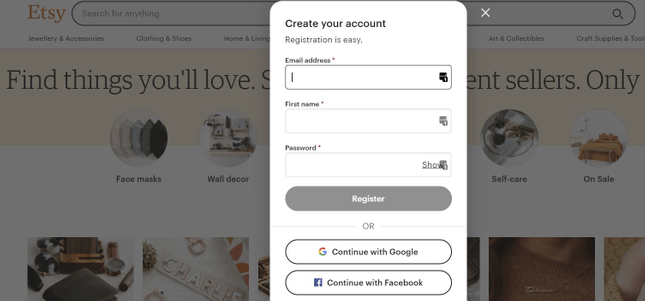 etsy registration Etsy registration form